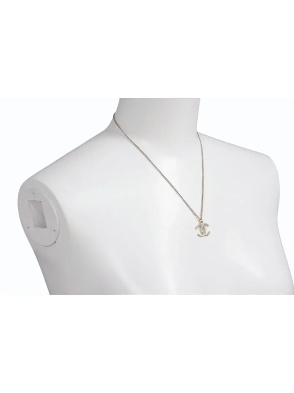 Chanel CC Logo Necklace Rhinestone Gold 08c